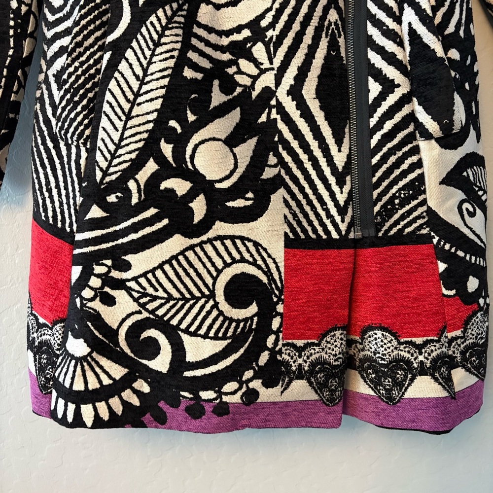 Desigual designer tapestry black white red we love jacket coat RARE size 10 NEW - Picture 5 of 16